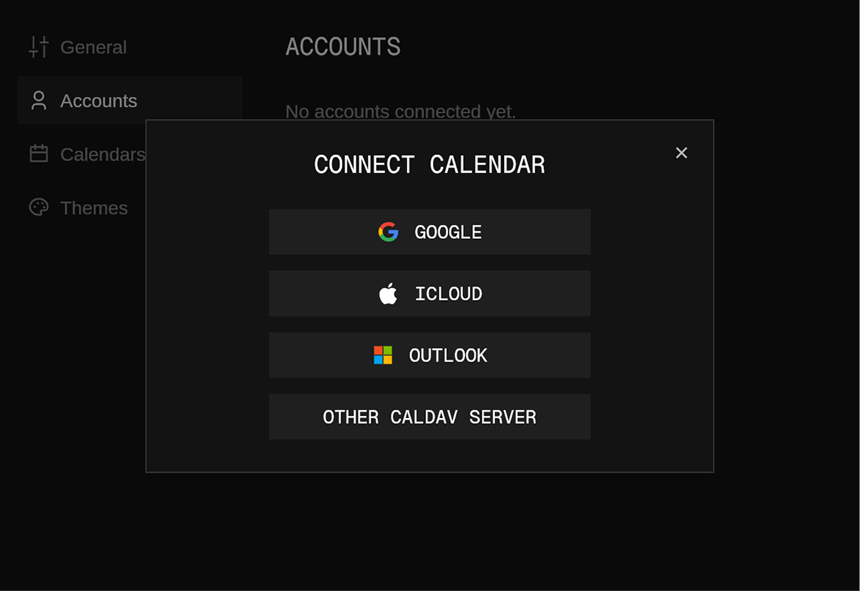 Connect calendar dialog